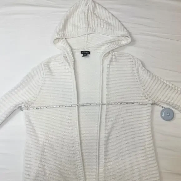 Eddie Bauer Ivory Hooded Open Front Cardigan Women’s Medium Lightweight Knit - Picture 9 of 13